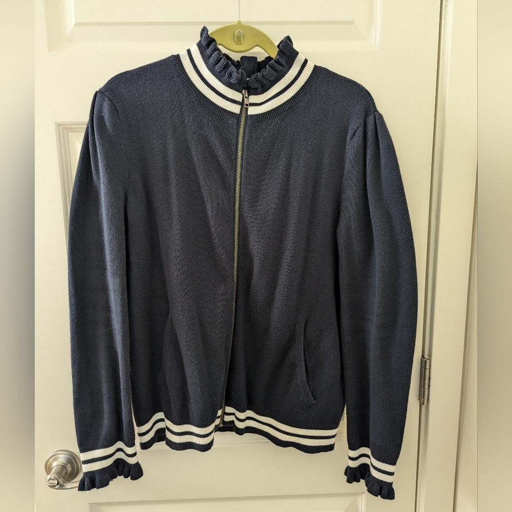 TREASURE & Bond Sweater Full Zip Cardigan Navy and White Size XL